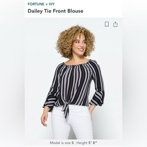 Fortune and Ivy Dailey front tie blouse - Black & White, Med, brand new w/ tags
